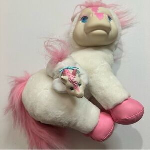 Vintage Hasbro Pony Surprise Mom + 1 Baby Foal Plush 1994 White & Pink RARE